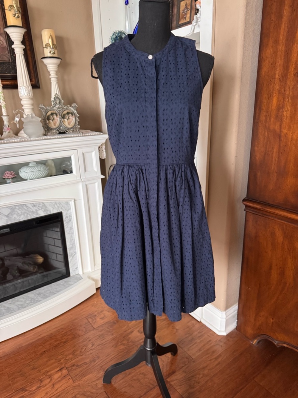 J Crew Navy Eyelet Sleeveless Dress